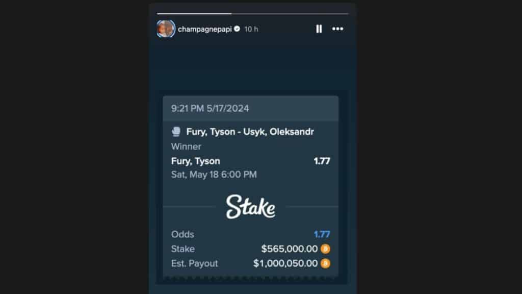 Fury vs Usyk Drake Bet Boxing Heavyweights