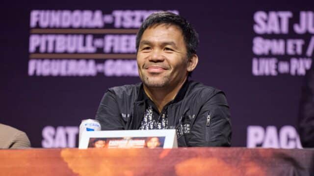 Manny Pacquiao vs Mario Barrios Press Conference Smiling June 2025
